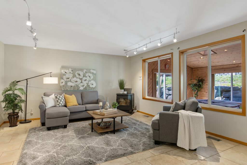 This expansive family room is great for movie nights or just hanging out. 