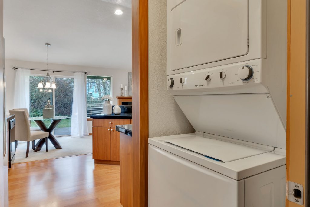 The stackable washer and dryer stays with the home.