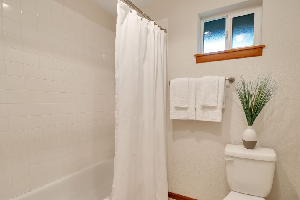 It also features a separate space with a bathtub and commode.