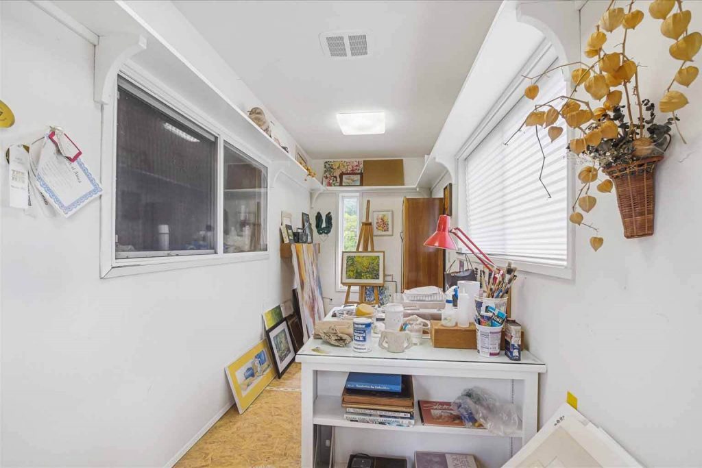 With surprises around every corner, you will find this charming art studio on the back side of the garage. A secret hideaway where the creative juices can flow.